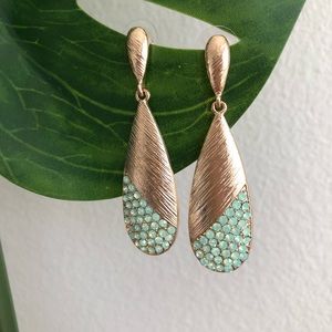 Gold and turquoise crystal teardrop earrings
